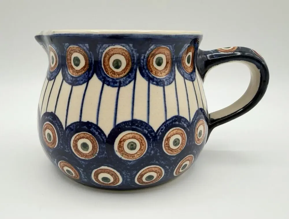 Boleslawiec Polish Pottery Handmade Stoneware Pitcher 16oz Blue Peacock Pattern